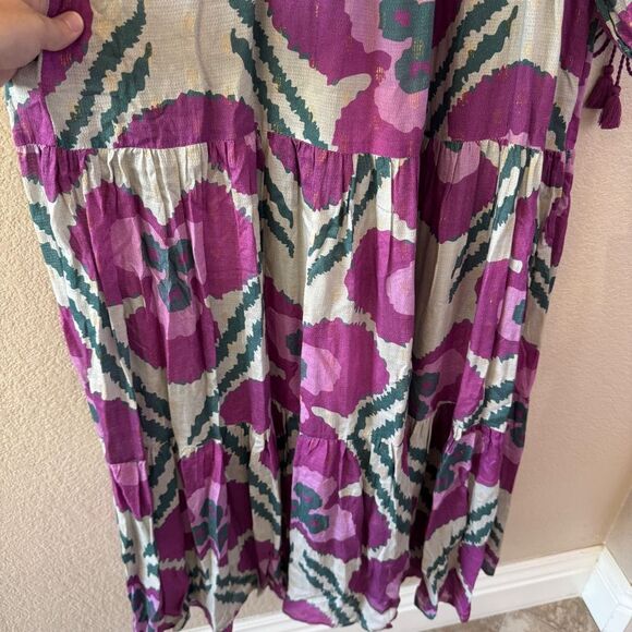 NWT Oliphant Smocked Top Maxi Dress Medium Patola Purple Long Sleeve Tuckernuck - Picture 9 of 16